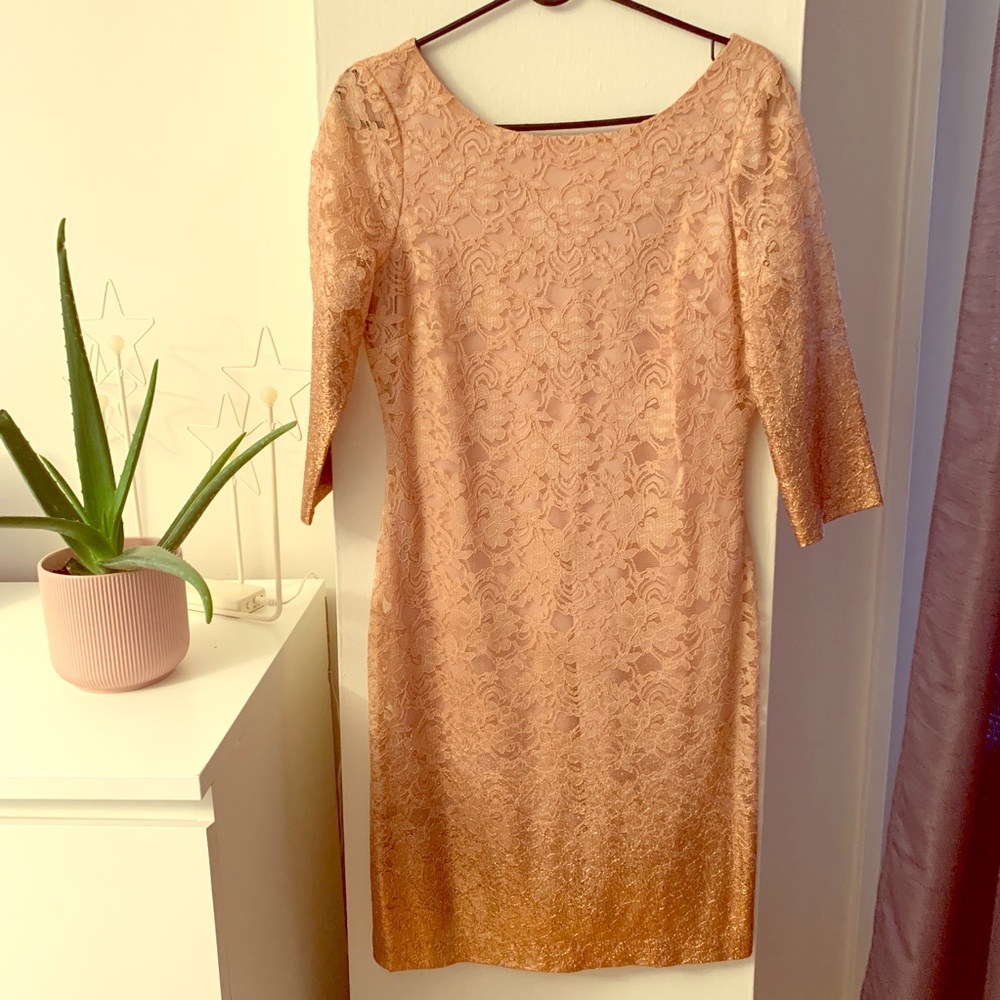 Calvin Klein metallic print lace dress blush/ rose